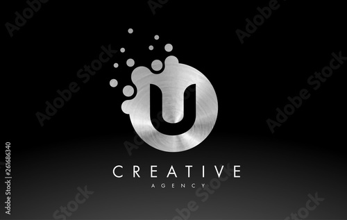 Silver Metal Letter U Logo. U Letter Design Vector