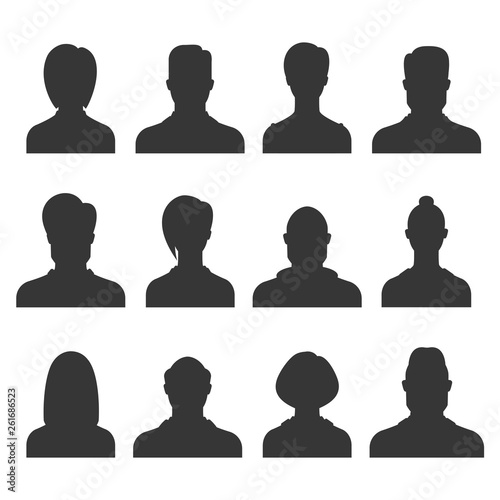 Silhouette avatar set. Person avatars office professional profiles anonymous heads female male faces portraits vector icons. Black personas isolated standing heads photo