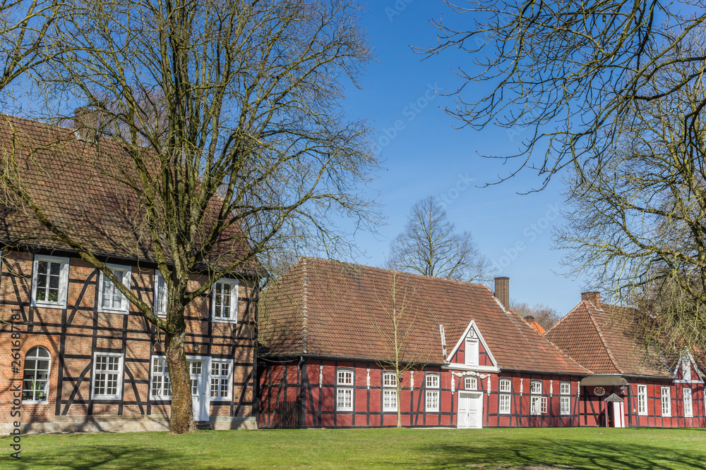 Obraz premium Red half timbered houses in the castle park in Rheda, Germany