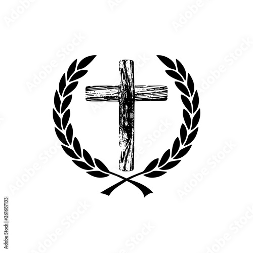 Isolated laurel wreath icon with a christian cross photo