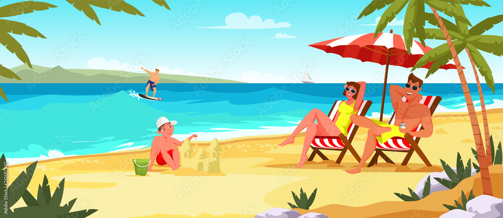 Family summer vacation flat vector illustration Stock Vector | Adobe Stock