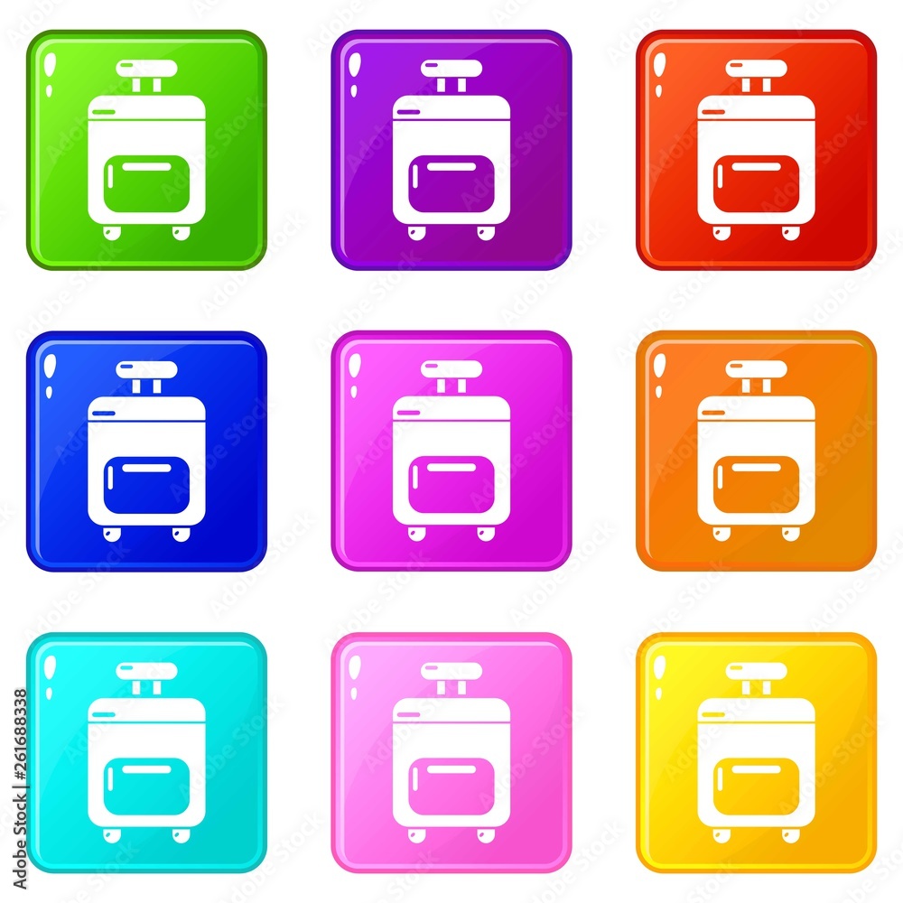Travel bag icons set 9 color collection isolated on white for any design Travel bag icons set 9 color collection isolated on white for any design