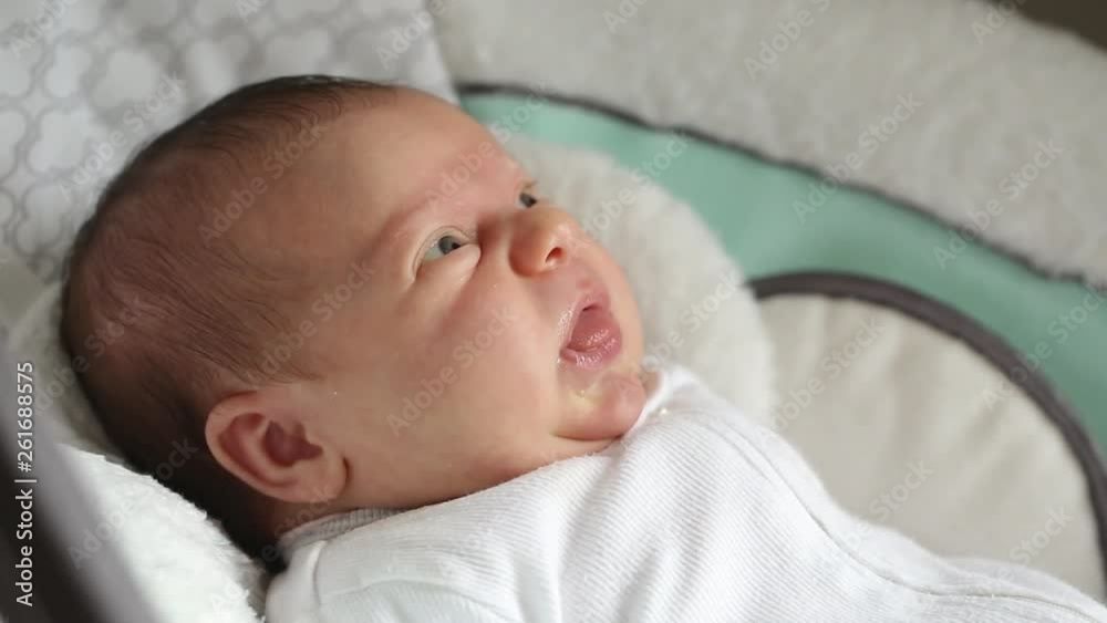 Newborn Cute Baby Girl, Infant, Sleeping on the white bed, New family concept, The most Beautiful Baby Princesse, Baby Yawns Newborn Cute Baby Girl, Infant, Sleeping on the white bed, New family concept, The most Beautiful Baby Princesse, Baby Yawns