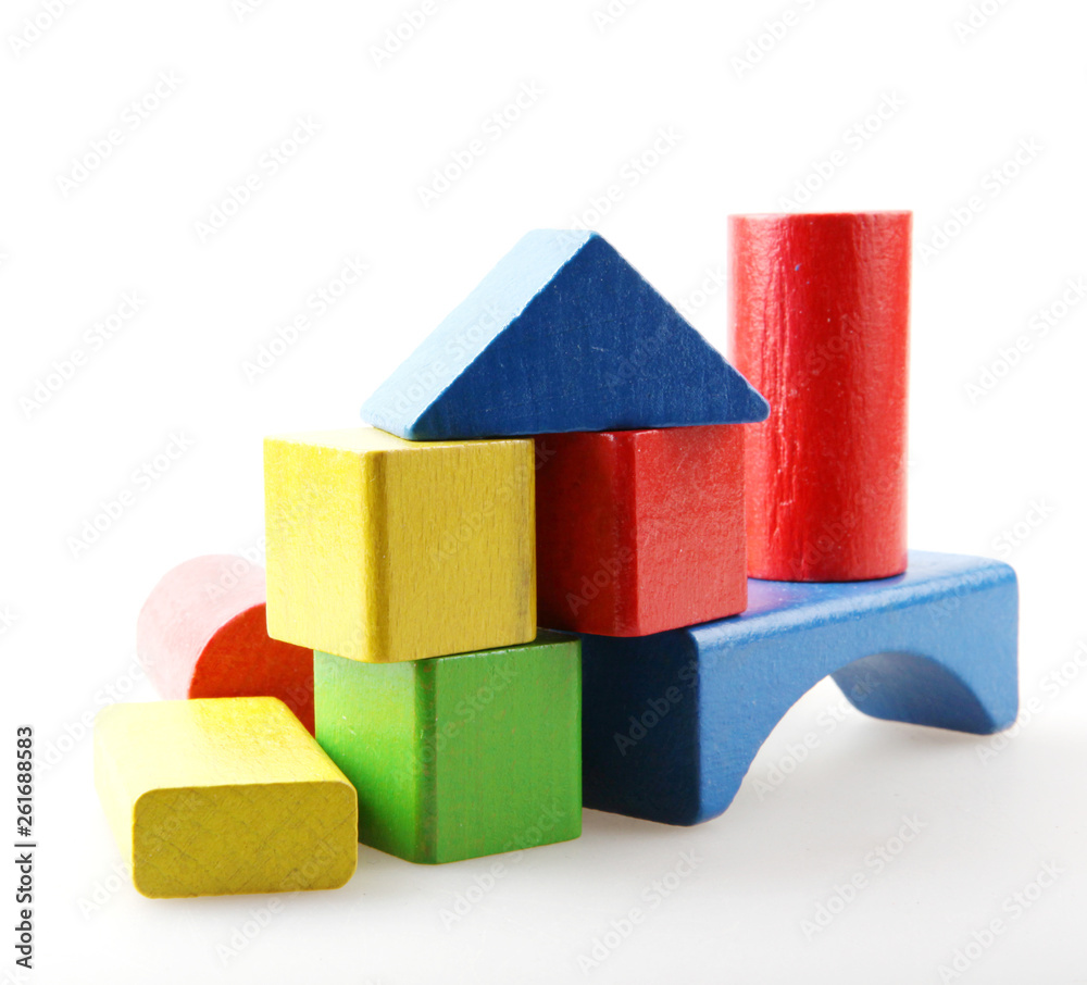 Studio Shot Of Colorful Toy Blocks Against White Background Studio Shot Of Colorful Toy Blocks Against White Background