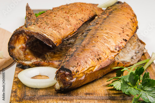 smoked fish with greens