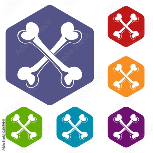 Bone icons vector colorful hexahedron set collection isolated on white