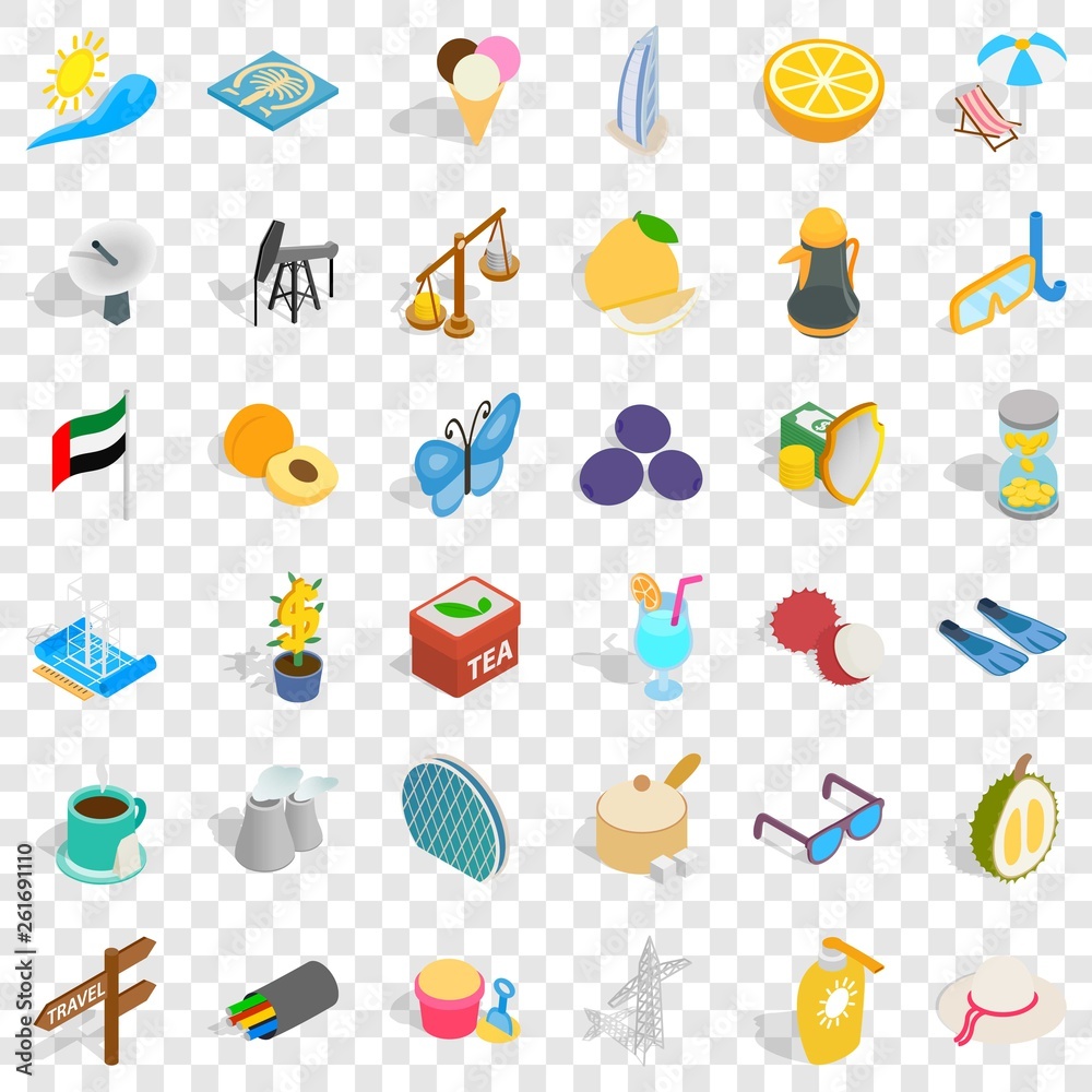 Uae icons set. Isometric style of 36 uae vector icons for web for any design Uae icons set. Isometric style of 36 uae vector icons for web for any design