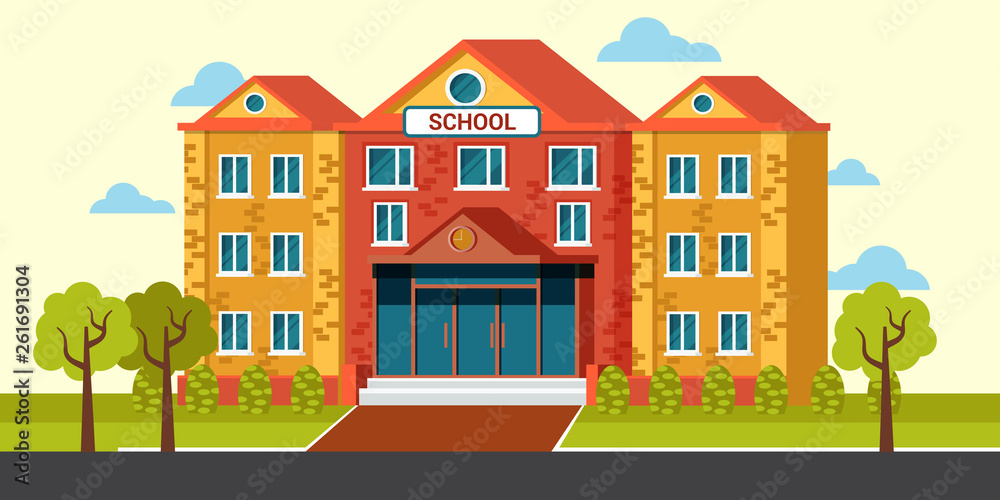 School building exterior vector illustration