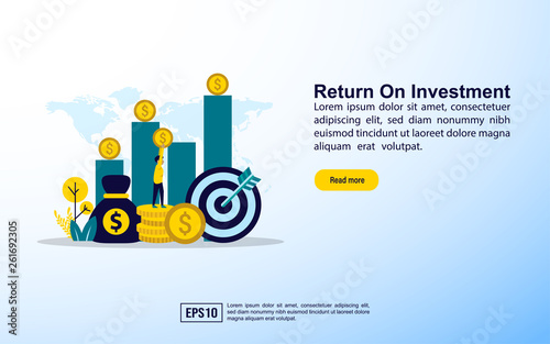 Return On Investment concept with icon and character. Template for web landing page, banner, presentation, social media, poster, advertising, promotion