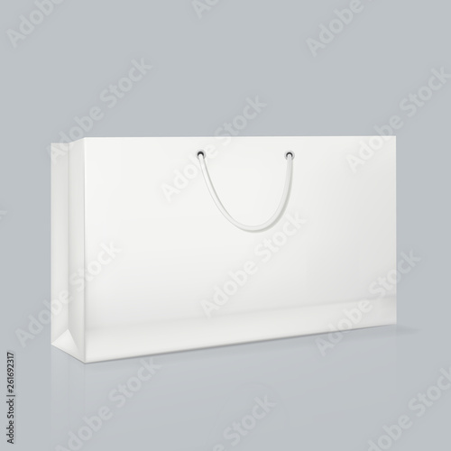 Mockup of realistic rectangular white paper bag. Corporate identity packaging.