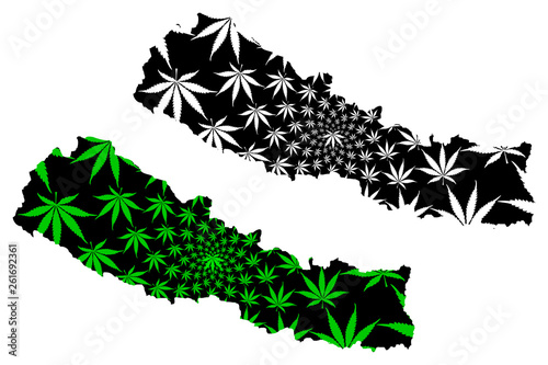 Nepal - map is designed cannabis leaf green and black, Federal Democratic Republic of Nepal map made of marijuana (marihuana,THC) foliage,