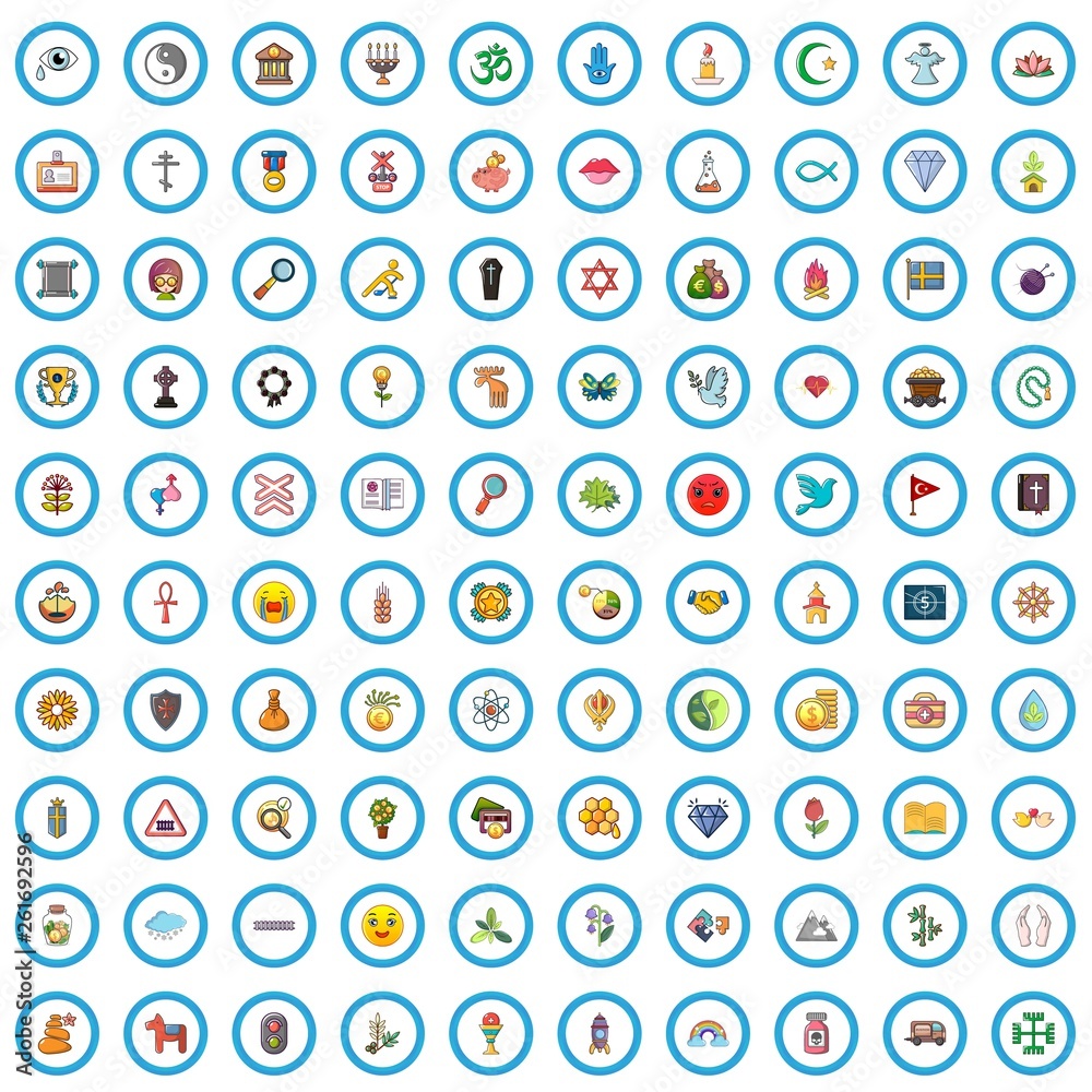 100 symbol icons set. Cartoon illustration of 100 symbol vector icons isolated on white background
