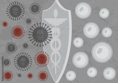 Vaccine protecting a cells (organism). Vaccine protecting an organism from deadly infection. Vaccine acting as a shield and do not allow an infection attack 