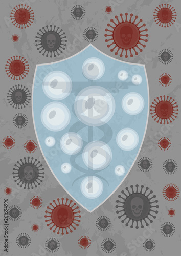 Vaccine protecting a cells (organism). Vaccine protecting an organism from deadly infection. Vaccine acting as a shield and do not allow an infection attack 