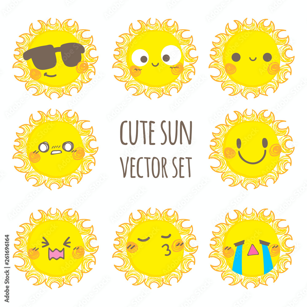 Cute sun vector set