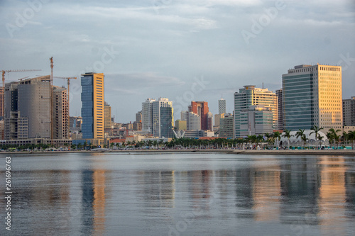 Luanda bay and seaside promenade at sunset, Marginal of Luanda capital city of Angola- skyline