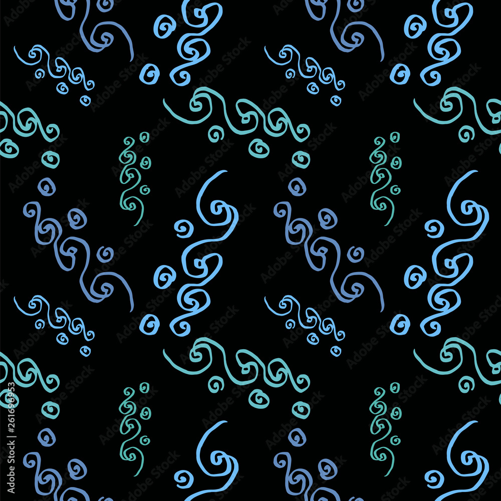 hand drawn elements seamless pattern. vector illustration on black background