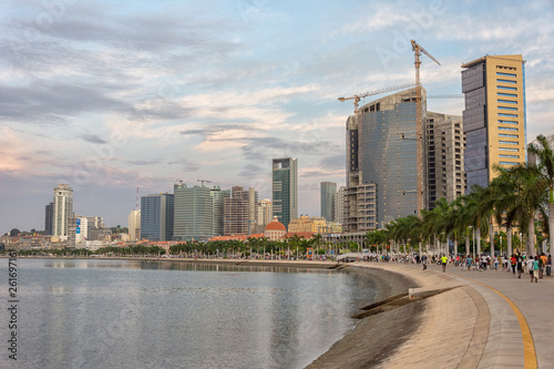 Luanda bay and seaside promenade at sunset, Marginal of Luanda capital city of Angola- skyline