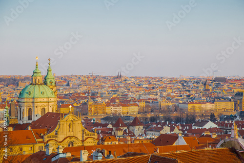 View of Prague, all in Sunny colors. In the foreground Hradcany and the dome of the Cathedral