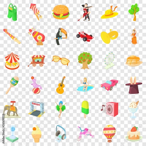 Fun park icons set. Cartoon style of 36 fun park vector icons for web for any design