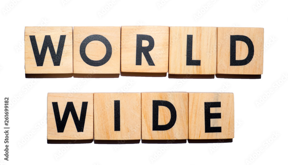 WORLD WIDE text on wooden cubes on white  background - Image