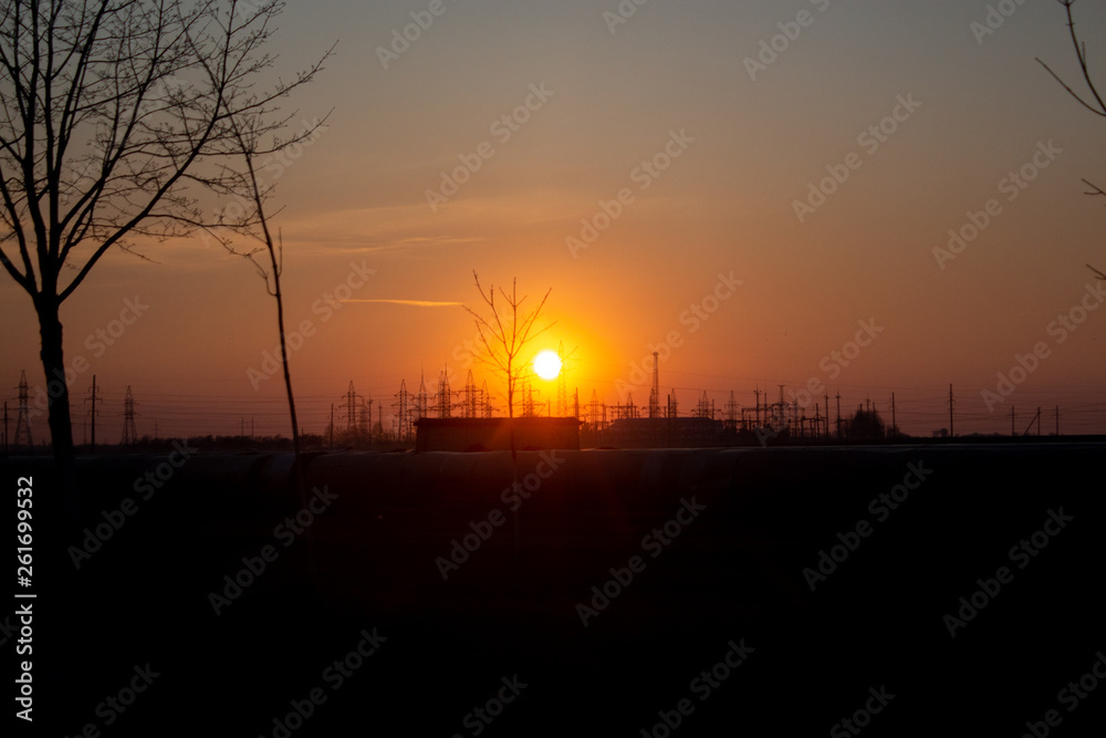 industrial sector at sunset