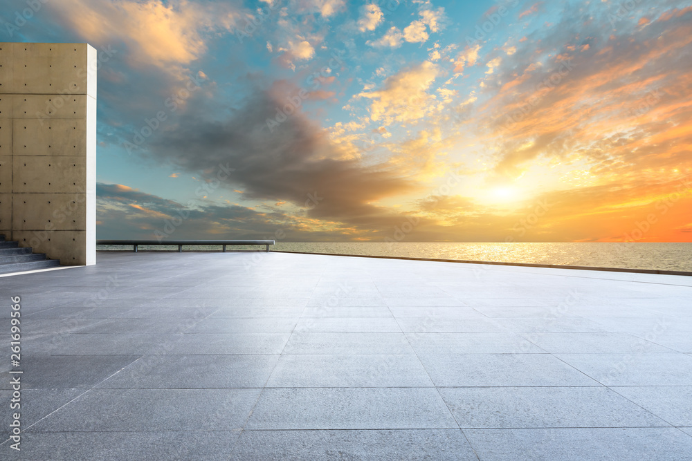 Empty square floor and sky clouds landscape