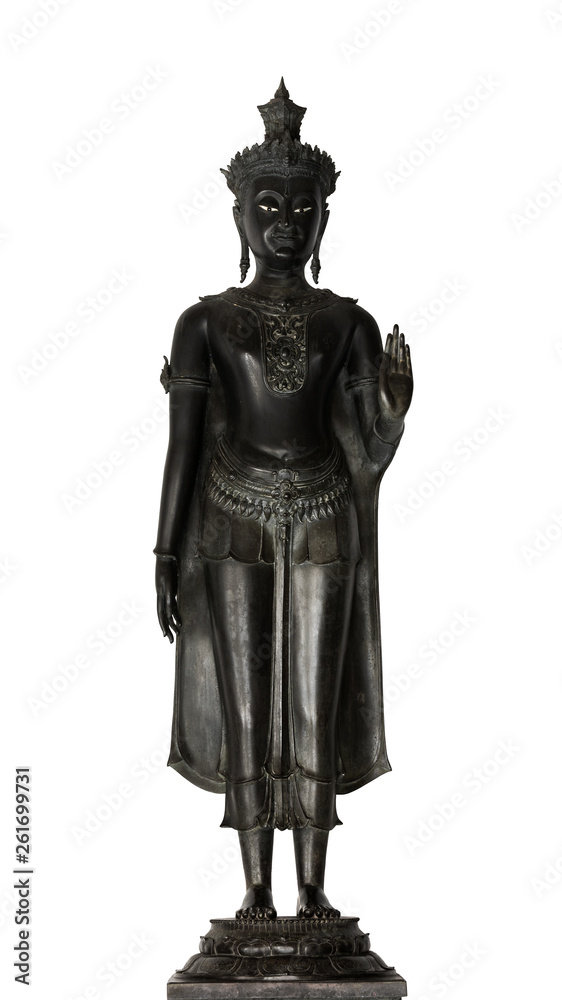 A Standing Buddha image in the attitude of blessing  used as amulets of Buddhism religion with Clipping Path.