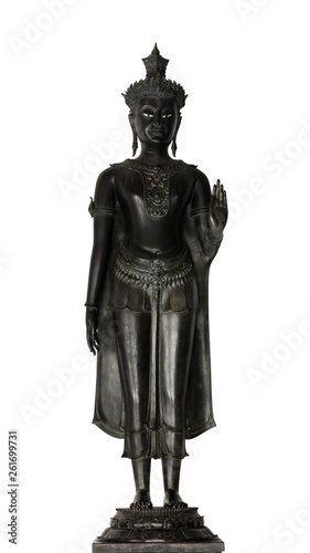 A Standing Buddha image in the attitude of blessing used as amulets of Buddhism religion with Clipping Path.