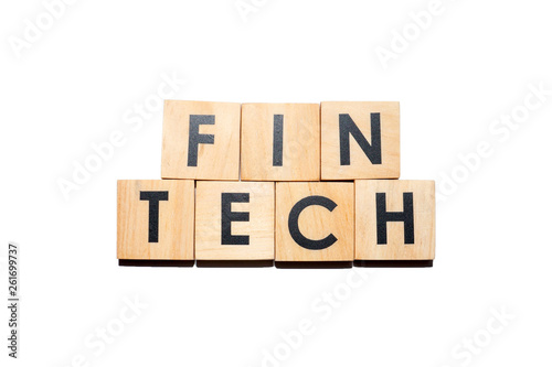 FINTECH text on wooden cubes on white background - Image