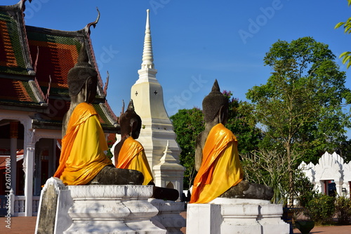 The beauty of Wat Phra Borommathat Chaiya And the old Buddha image At Surat Thani, Thailand photo