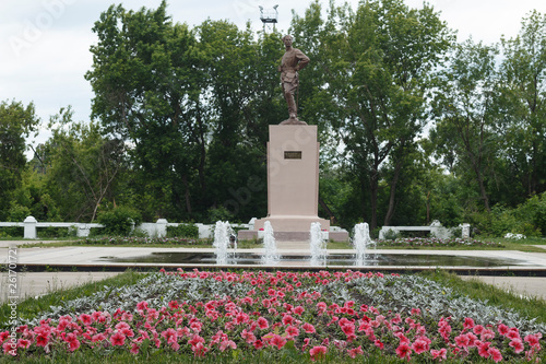 Flowerbed, fountain, monument Chapaev. photo