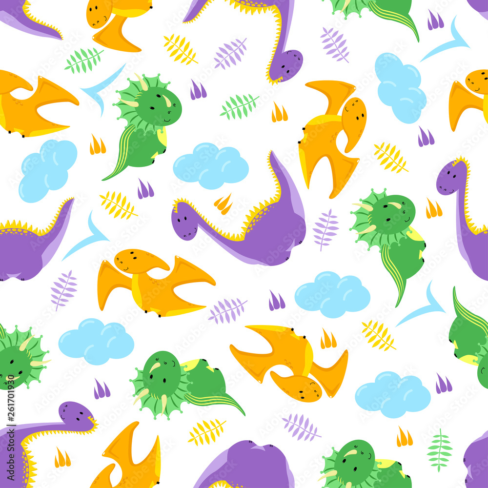 Obraz premium seamless pattern with colorful dinosaurs on a white background - vector illustration, eps