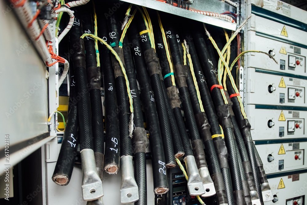 Wires in the electrical panel at work Wires in the electrical panel at work