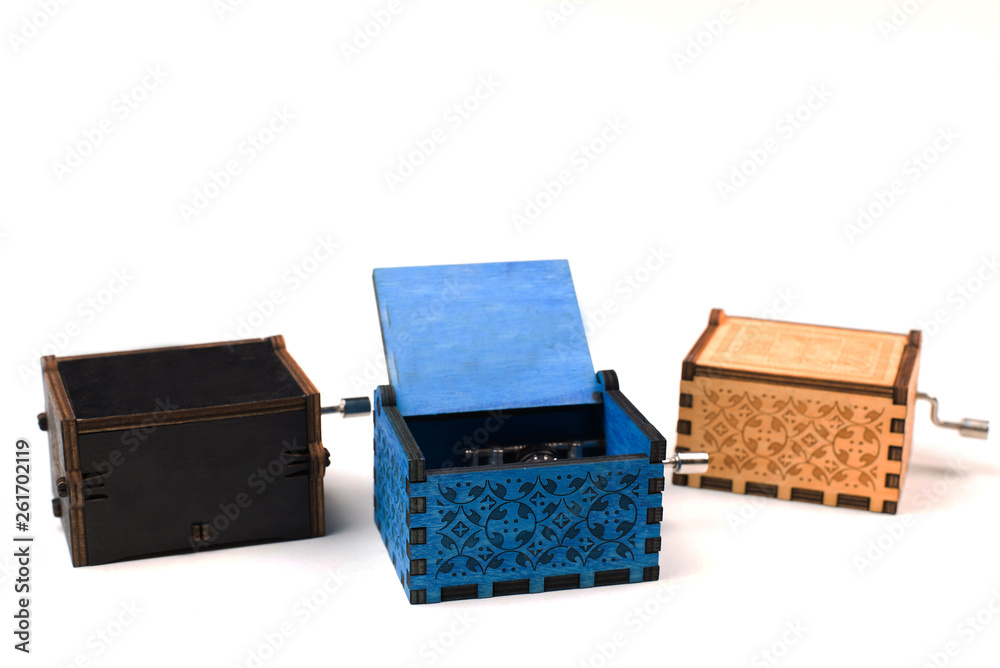 musical wooden box. box harry potter. blue, black box.Macro of the music box with intricate patterns and texture musical wooden box. box harry potter. blue, black box.Macro of the music box with intricate patterns and texture