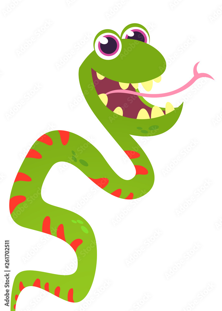 Fototapeta premium Happy green snake cartoon vector illustration