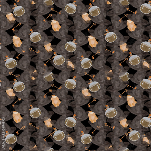 watercolor seamless pattern with a magic elements