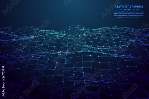 Network connection with points and lines. Abstract polygonal mesh. Vector Illustration.