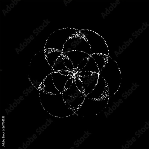 Illustration of the flower of life in the style of dotwork. Tattoo idea. Chalk on a blackboard.