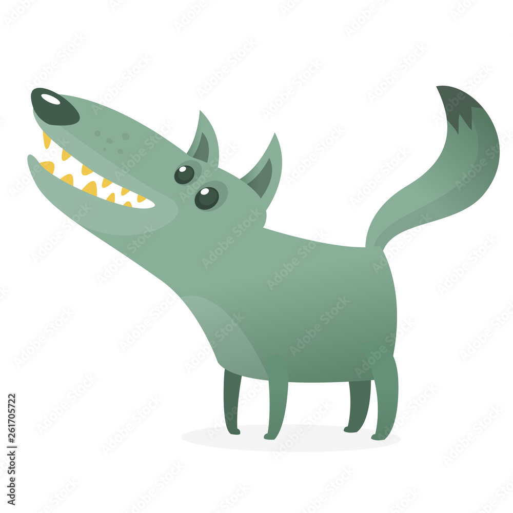  Cute cartoon wolf character. Wild forest animal collection. Vector wolf  illustration