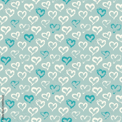 Seamless heart pattern. Hand painted ink brush