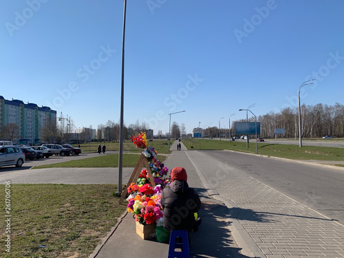 sale of flowers on the bike path