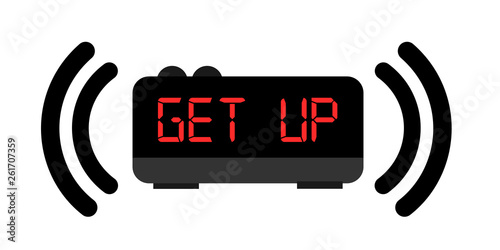Get up - digital alarm clock is alerting to wake up in the morning. Vector illustration