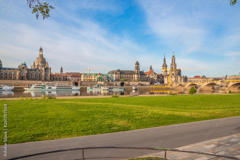 Old Town architecture with Elbe river in Dresden, Saxony. Germany