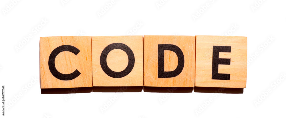 CODE text on wooden cubes on white  background - Image