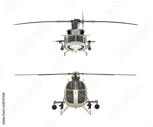 two military helicopters front view isolated on white
