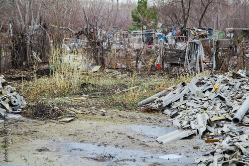 construction waste. dismantled roof of the building