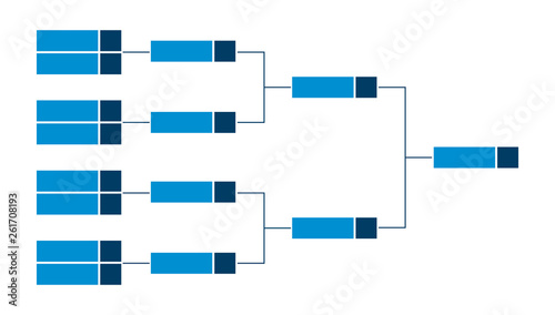 Vector championship single elimination tournament bracket or tree diagram in blue color isolated on a white background. Fields for eight players or teams. It is suitable for all kinds of sports