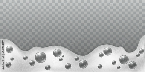 Soap foam. Fresh laundry white bubbles, shampoo soap transparent bubbling shiny bubbly hygiene 3d isolated vector abstract background