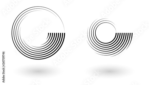 Set of abstract halftone lines circle background. Vector geometric round pattern.